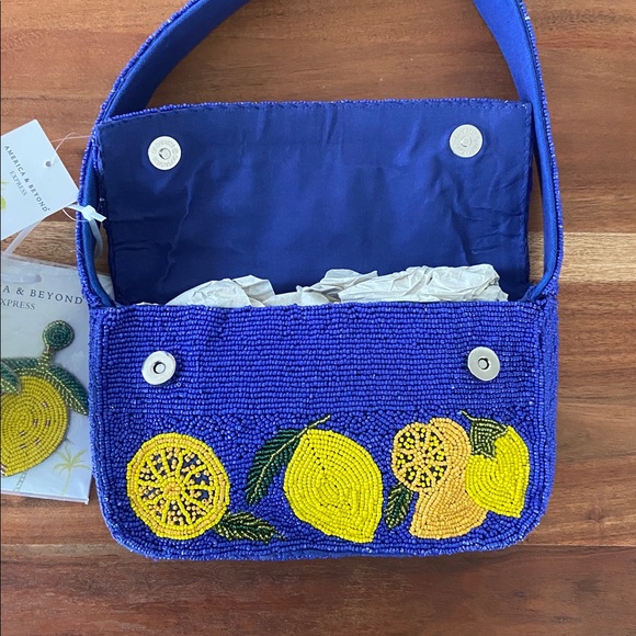 Viral America & Beyond beaded lemon bag w/ earring set Europe travel spring NWT - Picture 15 of 16